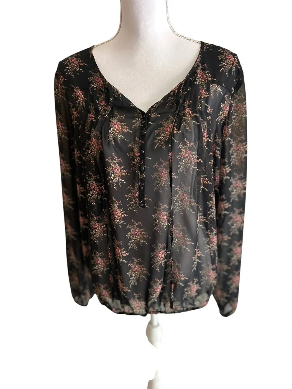 C Charming Charlie Floral Sheer Boho Top Size Large